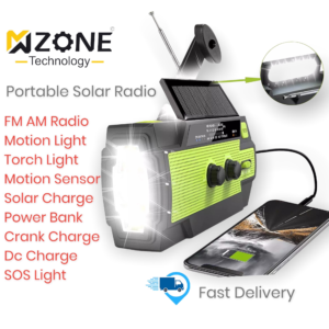 Solar Rechargeable Fm Radio With Motion Sensor & Torch Light