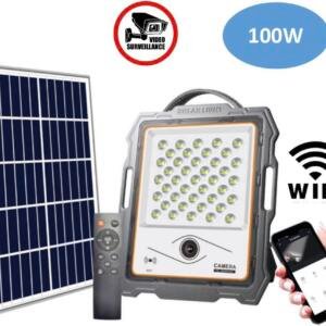 Solar Projector HE-SFL100W- G04C 82PCS high Cool White Light Panel 20W/5V Battery 12AH/3.2V WiFi IP Cam 16GB TF Storage Card